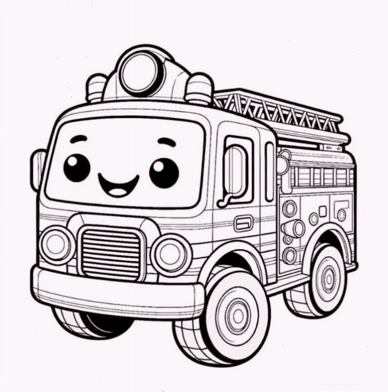Hình vẽ xe cứu hỏa cho bé tô màu có thang cao