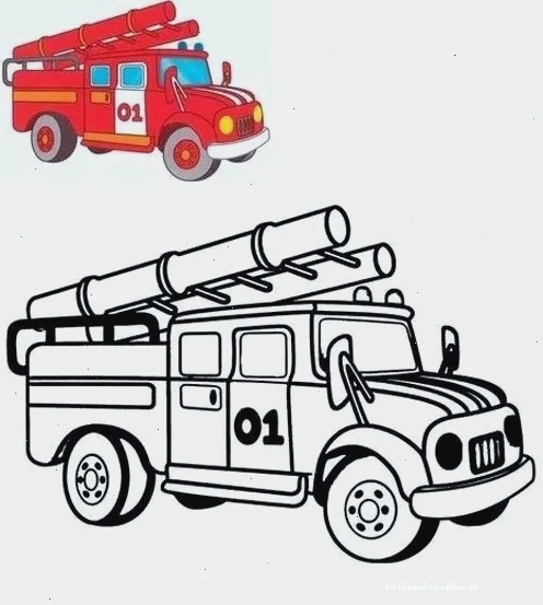 Hình vẽ xe cứu hỏa cho bé tô màu với nhiều chi tiết