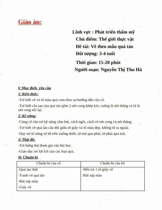 Hoạt động với giáo án tô màu tranh cát quả táo