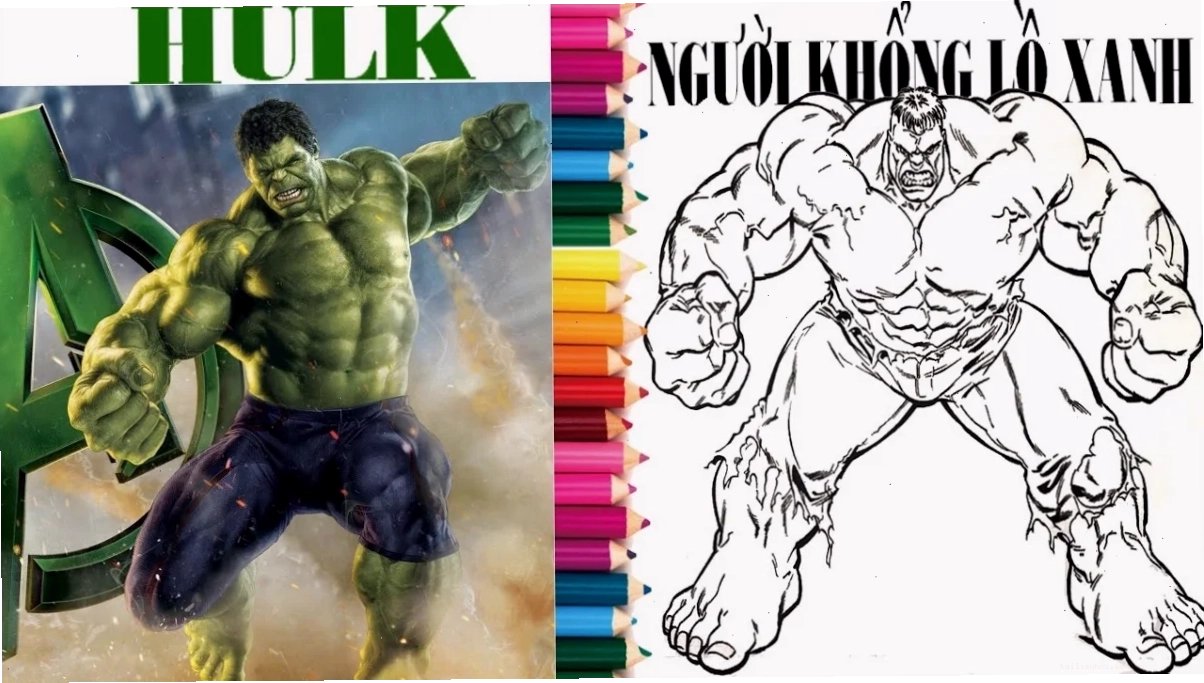Hulk tranh tô màu người khổng lồ xanh gương mặt chi tiết