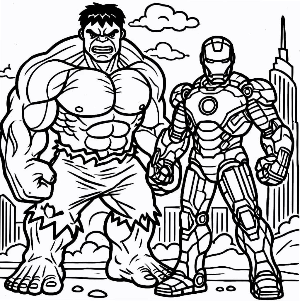 Hulk tranh tô màu người khổng lồ xanh trong đội Avengers