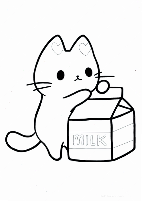 Mèo Chibi mắt to in hình con mèo tô màu cho bé