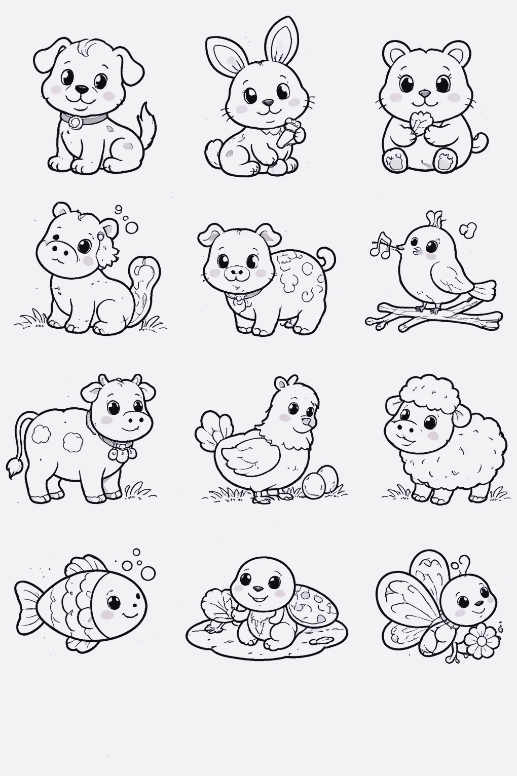 Tranh chú sóc nhỏ in hình con vật tô màu cho bé mầm non