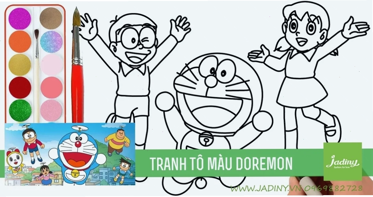 in hình doremon tô màu bơi lội