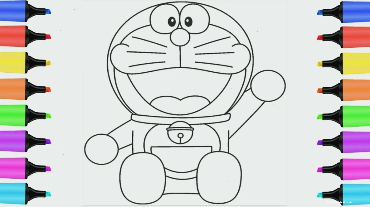 in hình doremon tô màu đang chơi