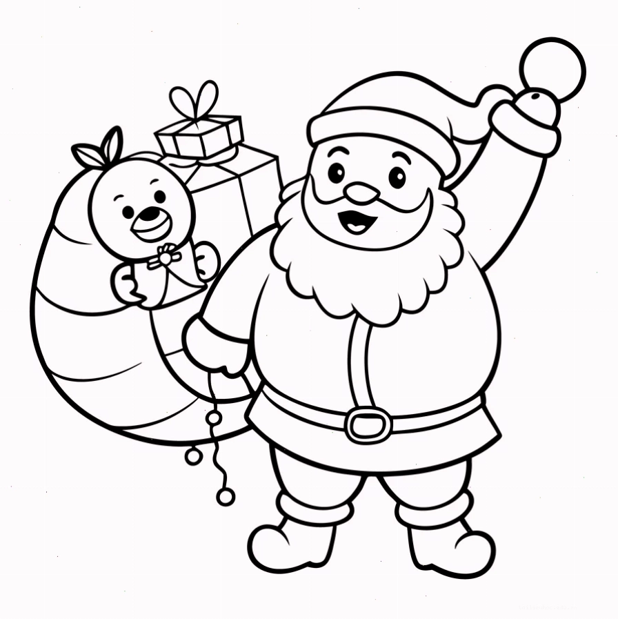 in hình ông già noel cho bé tô màu cùng túi quà