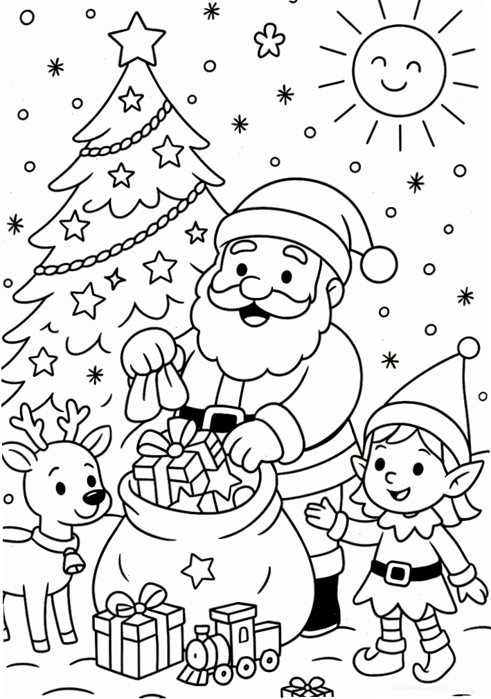 in hình ông già noel cho bé tô màu đứng cười
