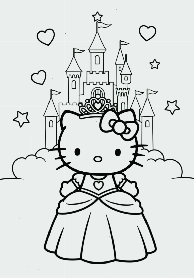 in hình tô màu hello kitty ăn bánh