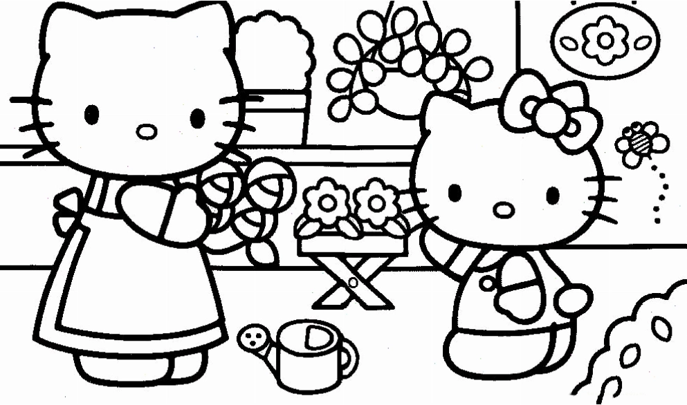 in hình tô màu hello kitty giữa hoa