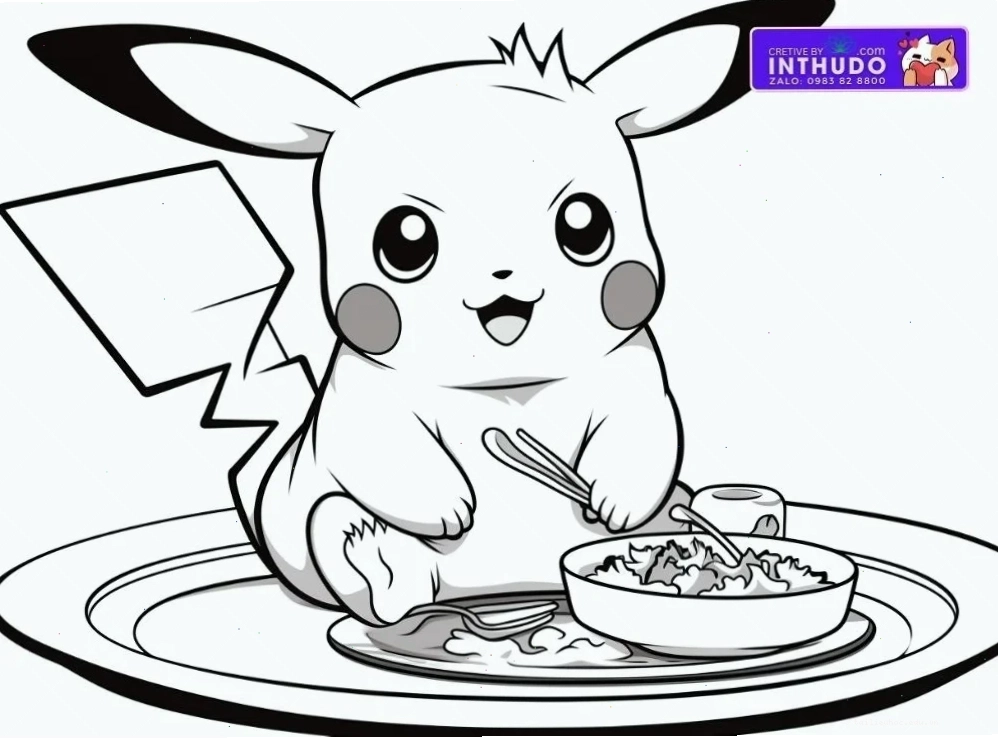 in hình tô màu pikachu cười hạnh phúc