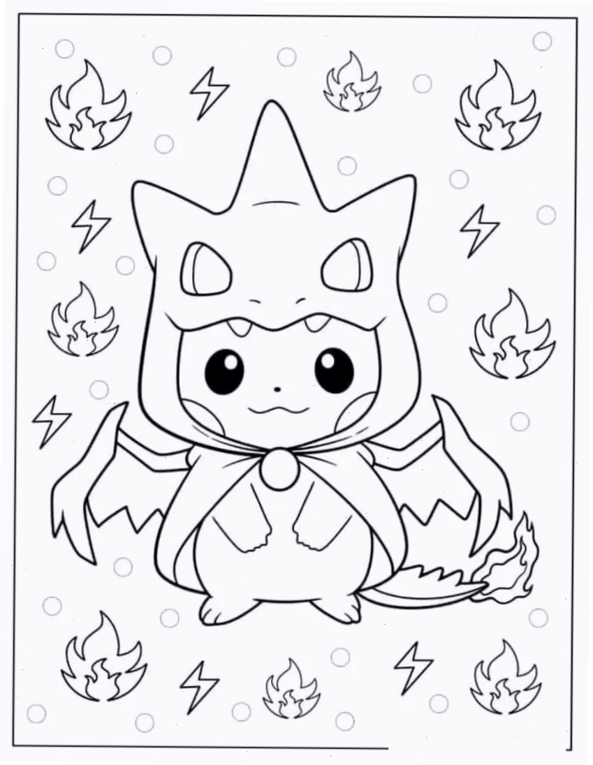 in hình tô màu pikachu dễ thương