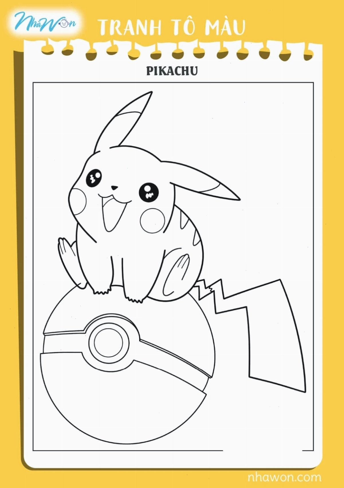 in hình tô màu pikachu đội mũ