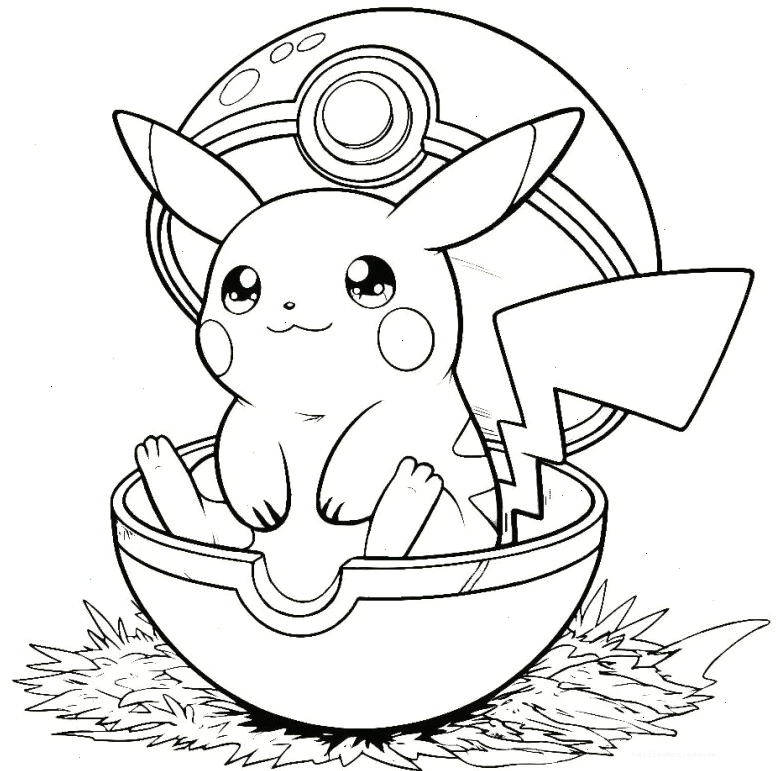 in hình tô màu pikachu đứng cười dễ thương