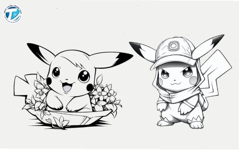 in hình tô màu pikachu đứng yên