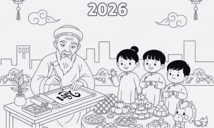 tranh chú ngựa tết in hình tô màu tết hình chú ngựa 2026