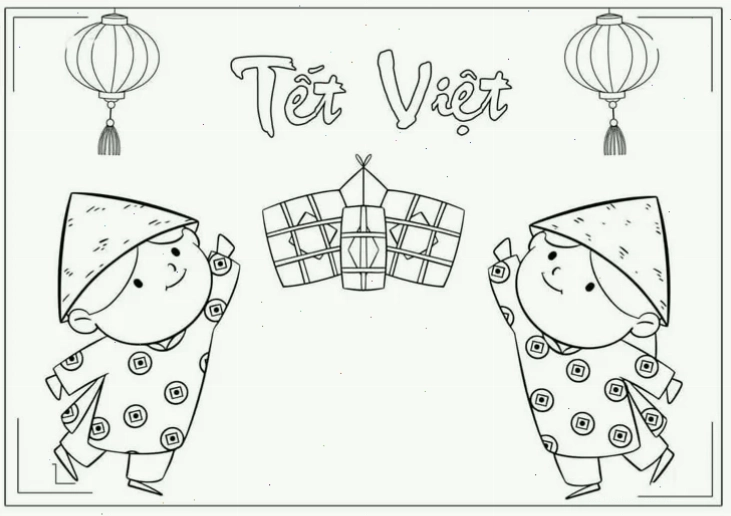 tranh cành mai in hình tô màu tết với cành mai