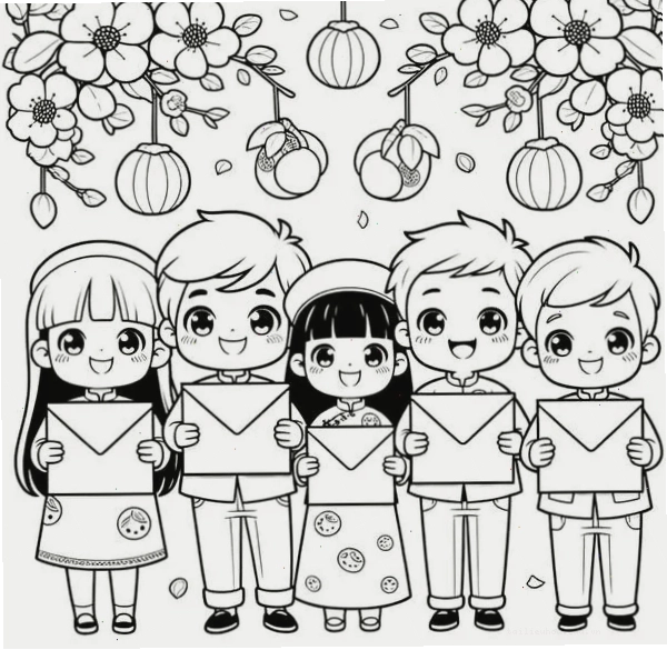tranh đèn lồng in hình tô màu tết với chiếc đèn lồng
