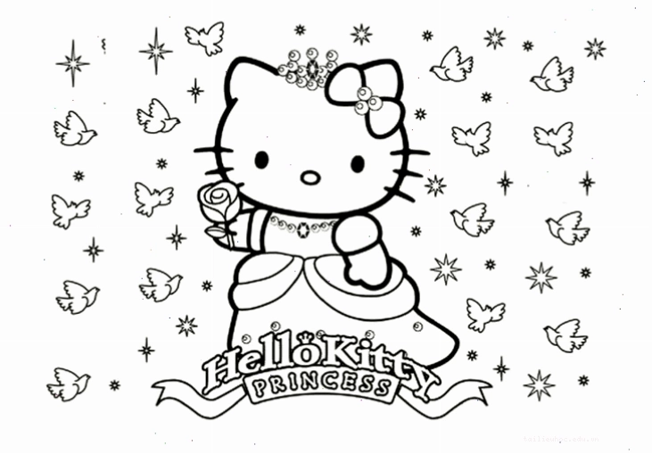 in tranh tô màu hello kitty cầm bóng bay