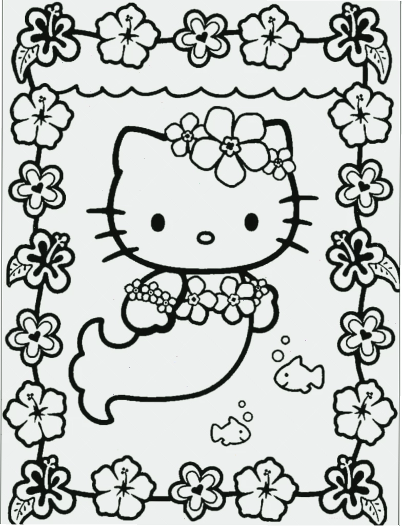 in tranh tô màu hello kitty cầm hoa