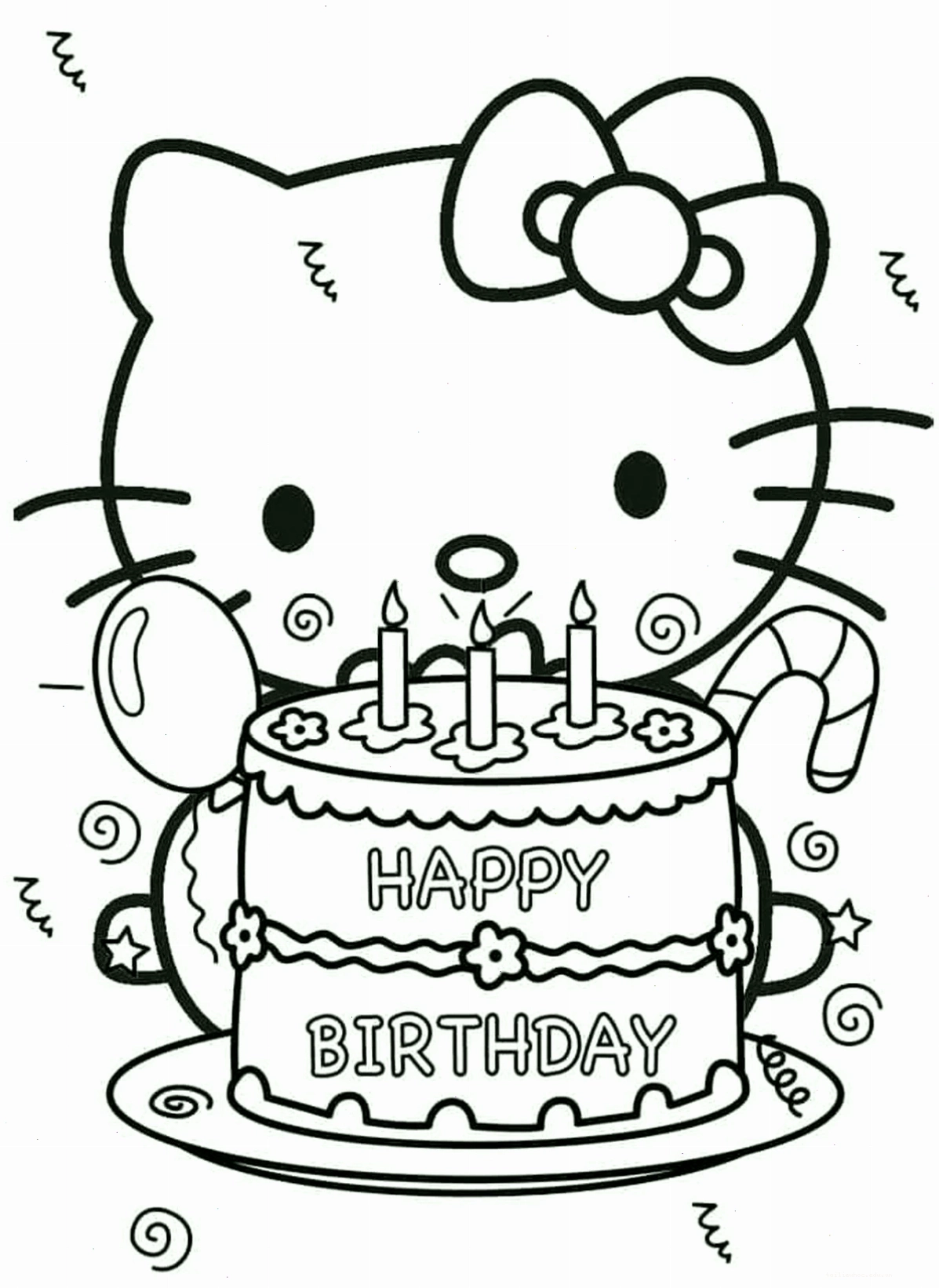 in tranh tô màu hello kitty ngồi bên quả táo