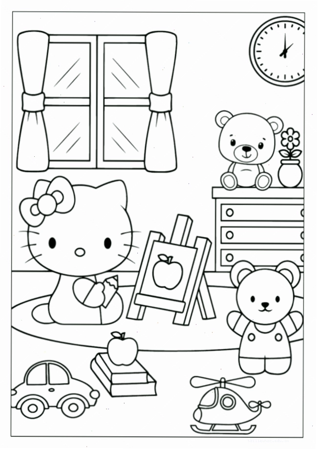 in tranh tô màu hello kitty tiệc sinh nhật