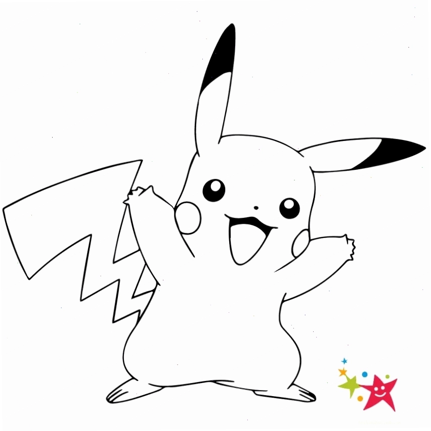 in tranh tô màu pokemon Pikachu dễ thương
