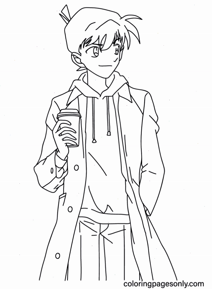 kudo shinichi tranh tô màu conan trong bộ trang phục thám tử