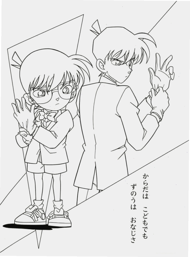 kudo shinichi tranh tô màu conan và bạn thân Ran Mori