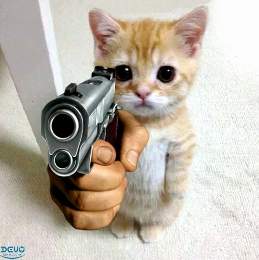 Mèo gangster meme cầm súng tiểu liên gangster