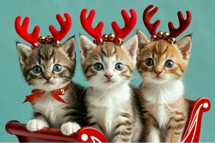 Mèo noel meme bất lực trong trang phục đỏ