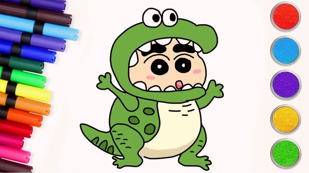 ngộ nghĩnh tranh tô màu shin cậu bé bút chì và chú chó