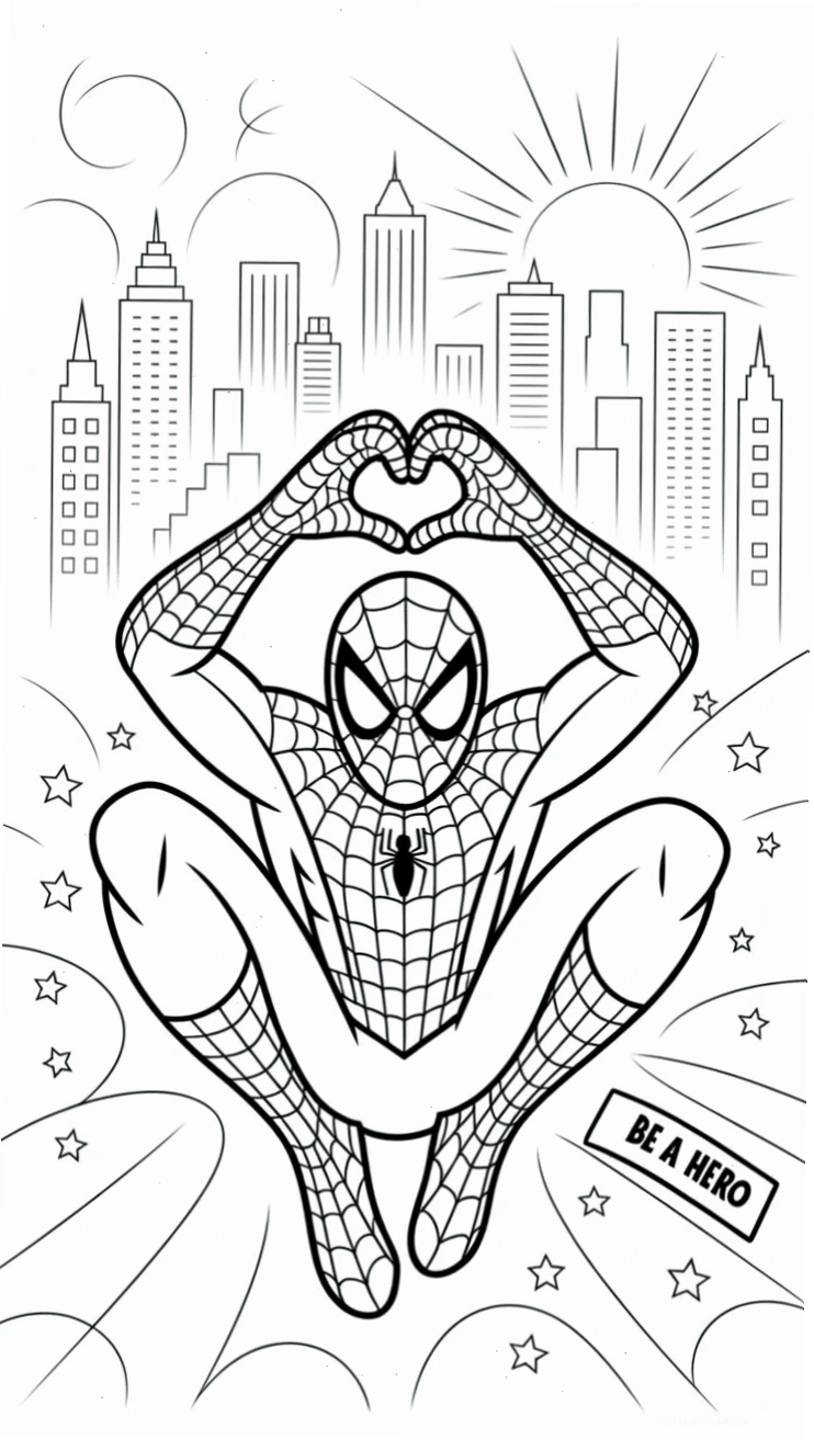 spider man tranh tô màu người nhện nhảy cao