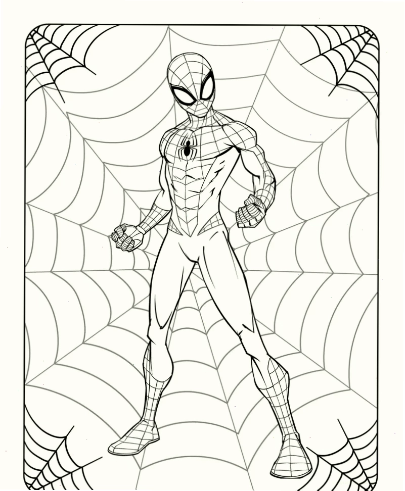 spider man tranh tô màu người nhện trong tư thế xoay