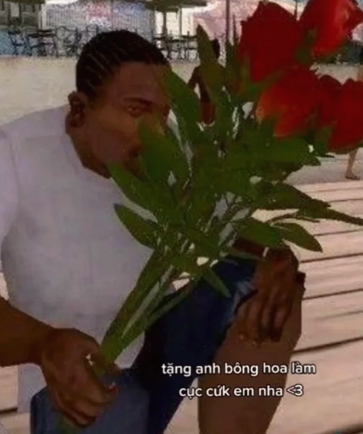 mèo cầm hoa ngầu tặng em bông hoa meme ngầu lòi