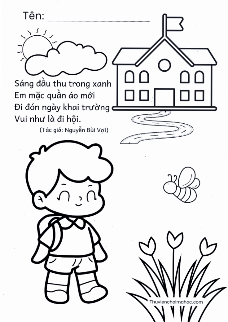 tô màu bé đến trường
