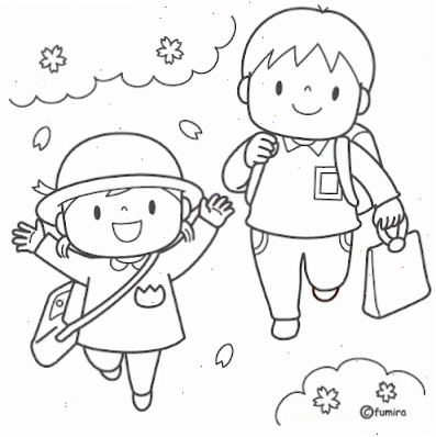tô màu bé đến trường