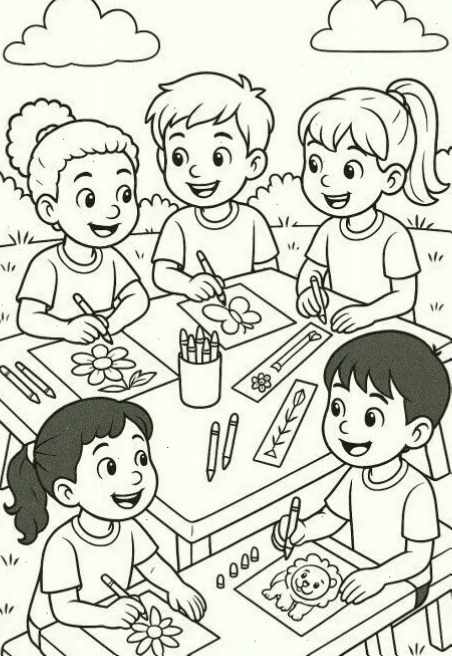 tô màu bé đến trường