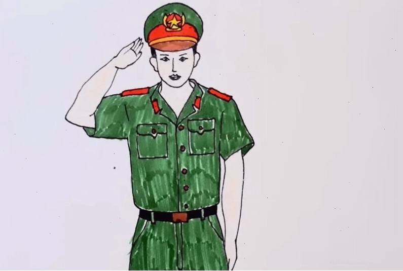 tô màu chú công an đang đứng chào