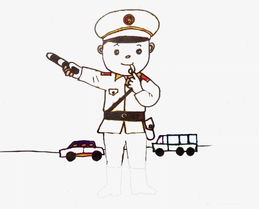 tô màu chú công an đang đứng gác