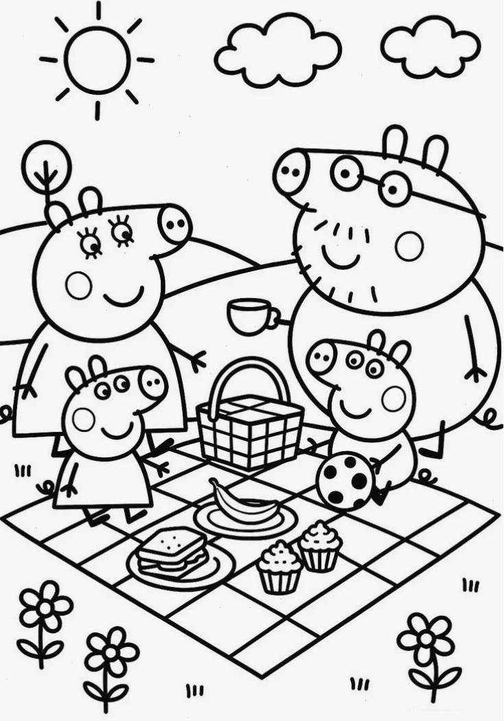 tờ tranh tô màu heo peppa pig với đường nét đơn giản