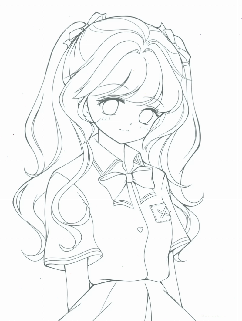 Anime và thú cưng Tranh anime chưa tô màu bé ôm thú bông
