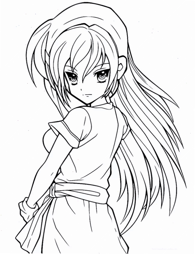 Anime tóc bồng bềnh Tranh anime chưa tô màu tóc dài bay trong gió