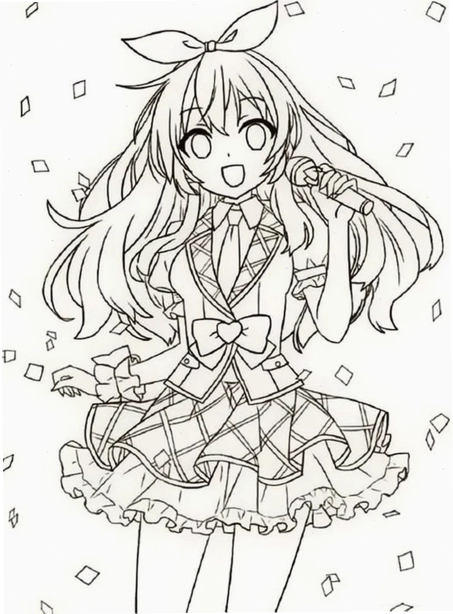 Nhân vật anime vui vẻ Tranh anime chưa tô màu với các biểu cảm vui nhộn