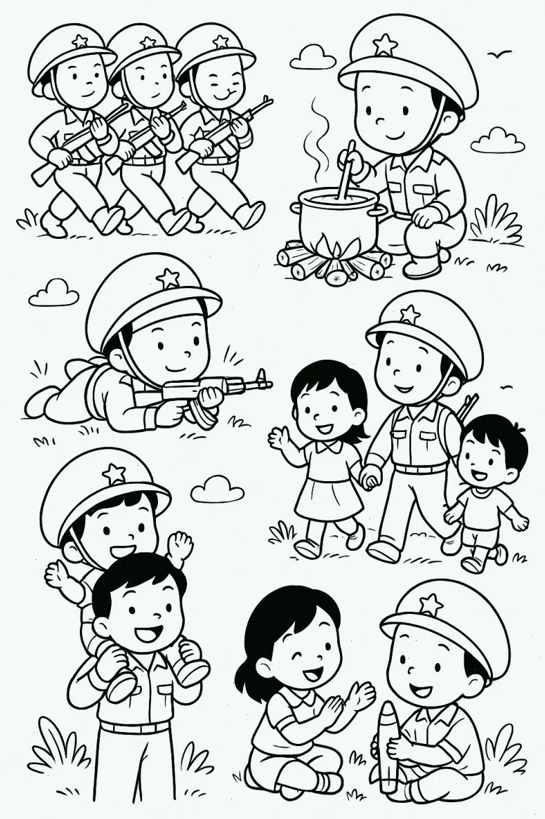 tranh chú bộ đội chưa tô màu bộ đội không quân tập luyện