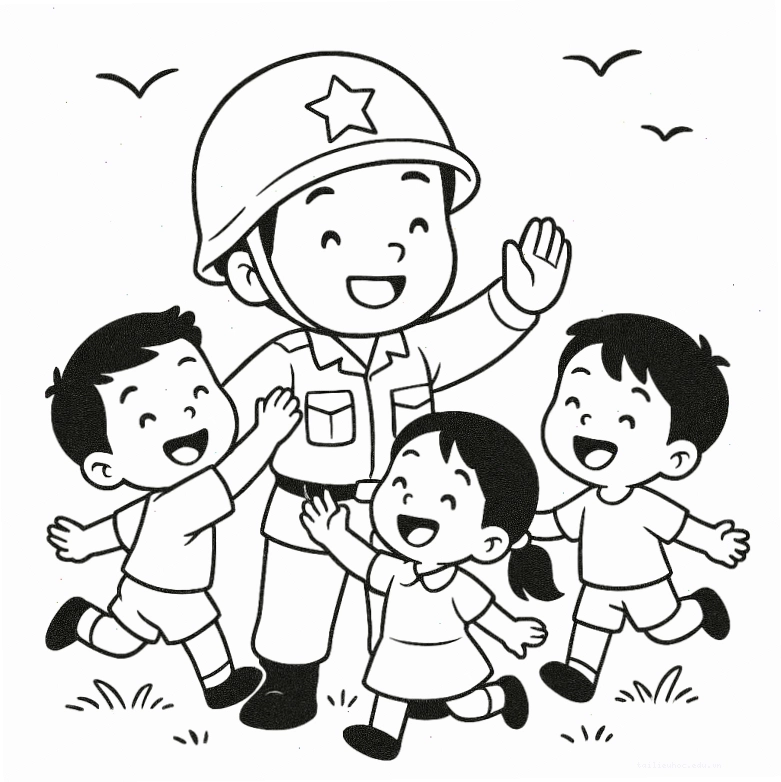 tranh chú bộ đội chưa tô màu cảnh tăng gia sản xuất