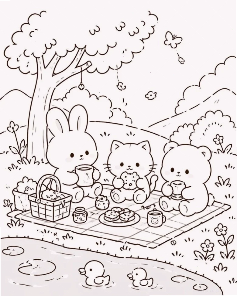 tranh con mèo tô màu Chibi