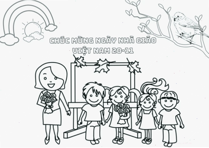tranh tô màu 20 tháng 11 thiệp chúc mừng