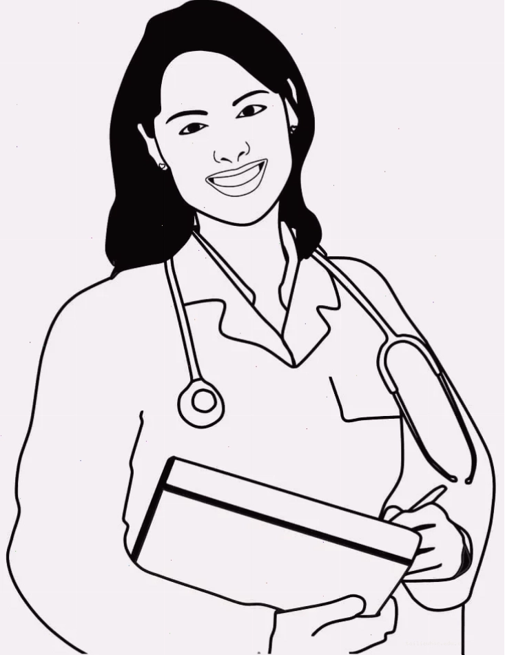 tranh tô màu bác sĩ đang khám bệnh đơn giản