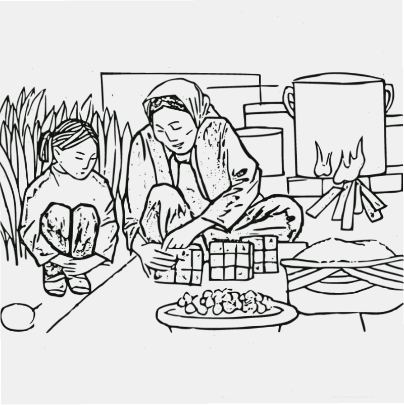 tranh tô màu bánh chưng tết