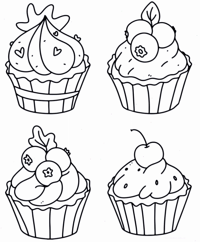 tranh tô màu bánh cupcake chủ đề trà chiều